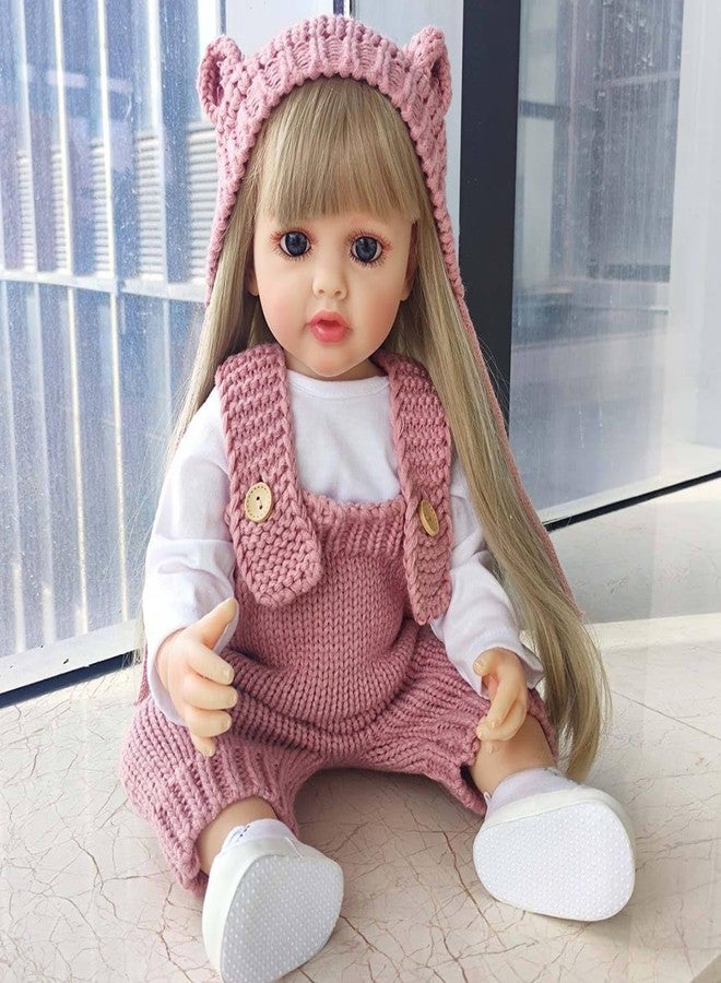 RABRA Reborn Baby Dolls Girl, 22" Beautiful Lifelike Doll Full Body Vinyl Silicone with Long Hair for Kids, Realistic Newborn Baby Doll with Feeding Toy for Birthday Christmas, Multicolor - Image 1